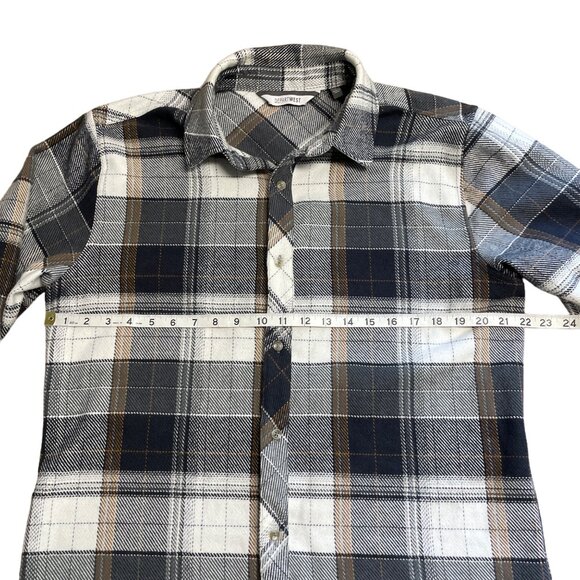 DEPARTWEST FLANNEL SHIRT BUCKLE BKE MENS L BUTTON UP PLAID CHARCOAL GOLD DW135CA - Picture 11 of 13